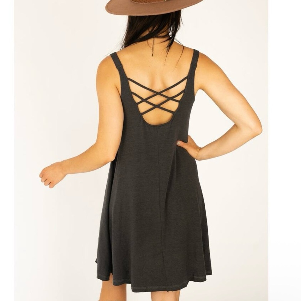 Joyfolie Charcoal Crisscross Back Asymmetrical Sundress